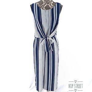 LUXOLOGY Tie Front Sleeveless Stripe Stretch Jumpsuit 8